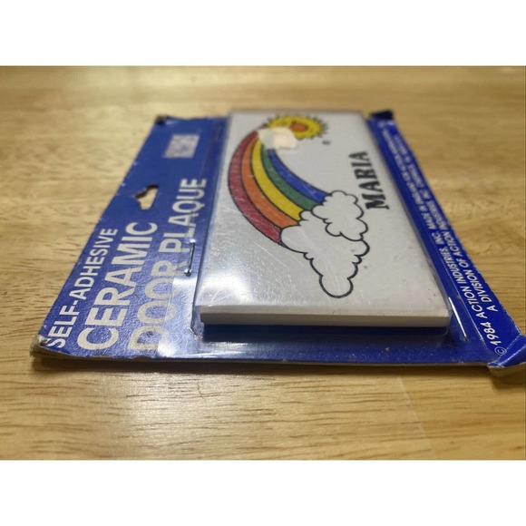 VINTAGE/RETRO MARIA RAINBOW&SUN NEW DEAD STOCK CERAMIC DOOR NAME PLAQUE 1984!! - Picture 10 of 12